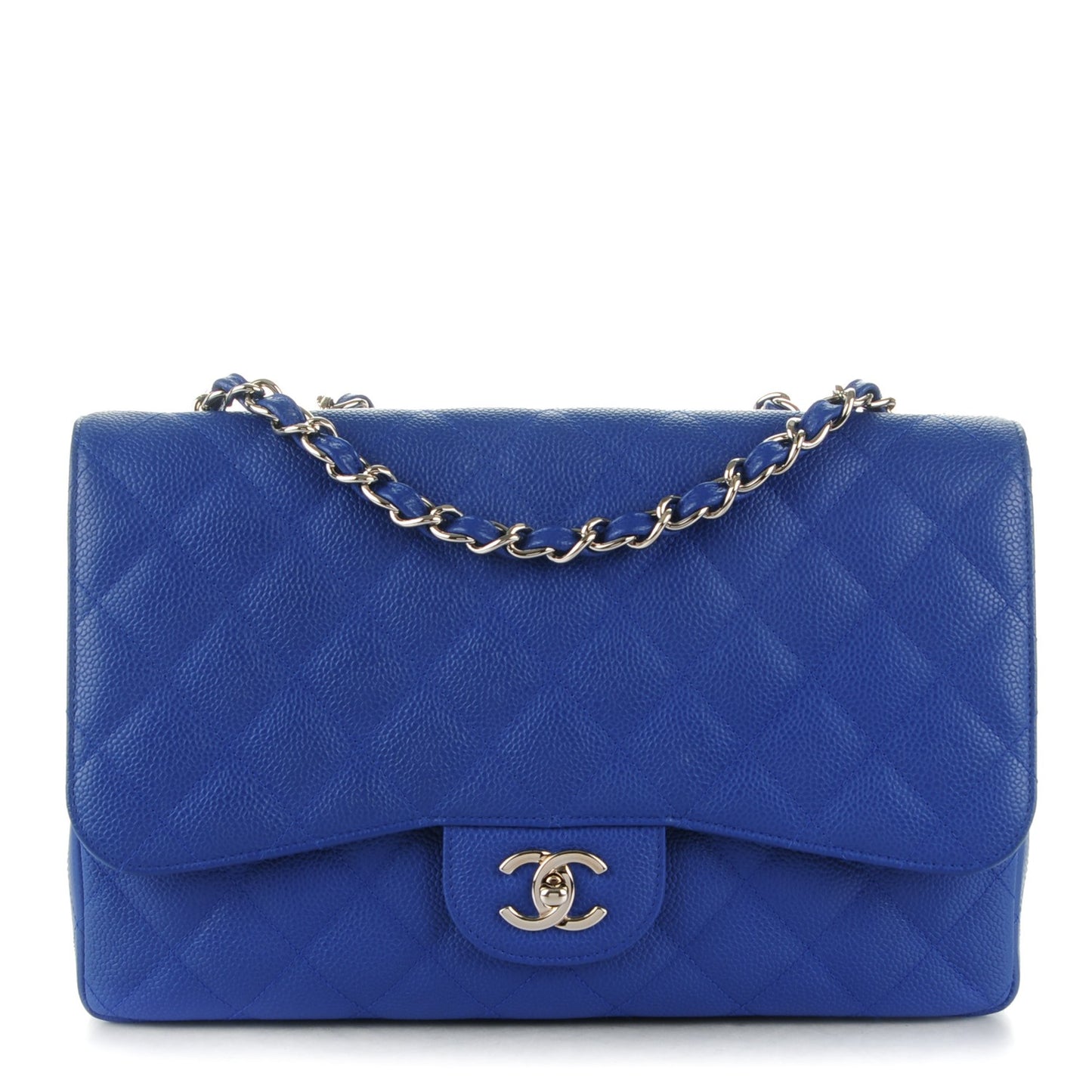 Caviar Quilted Jumbo Single Flap Dark Blue