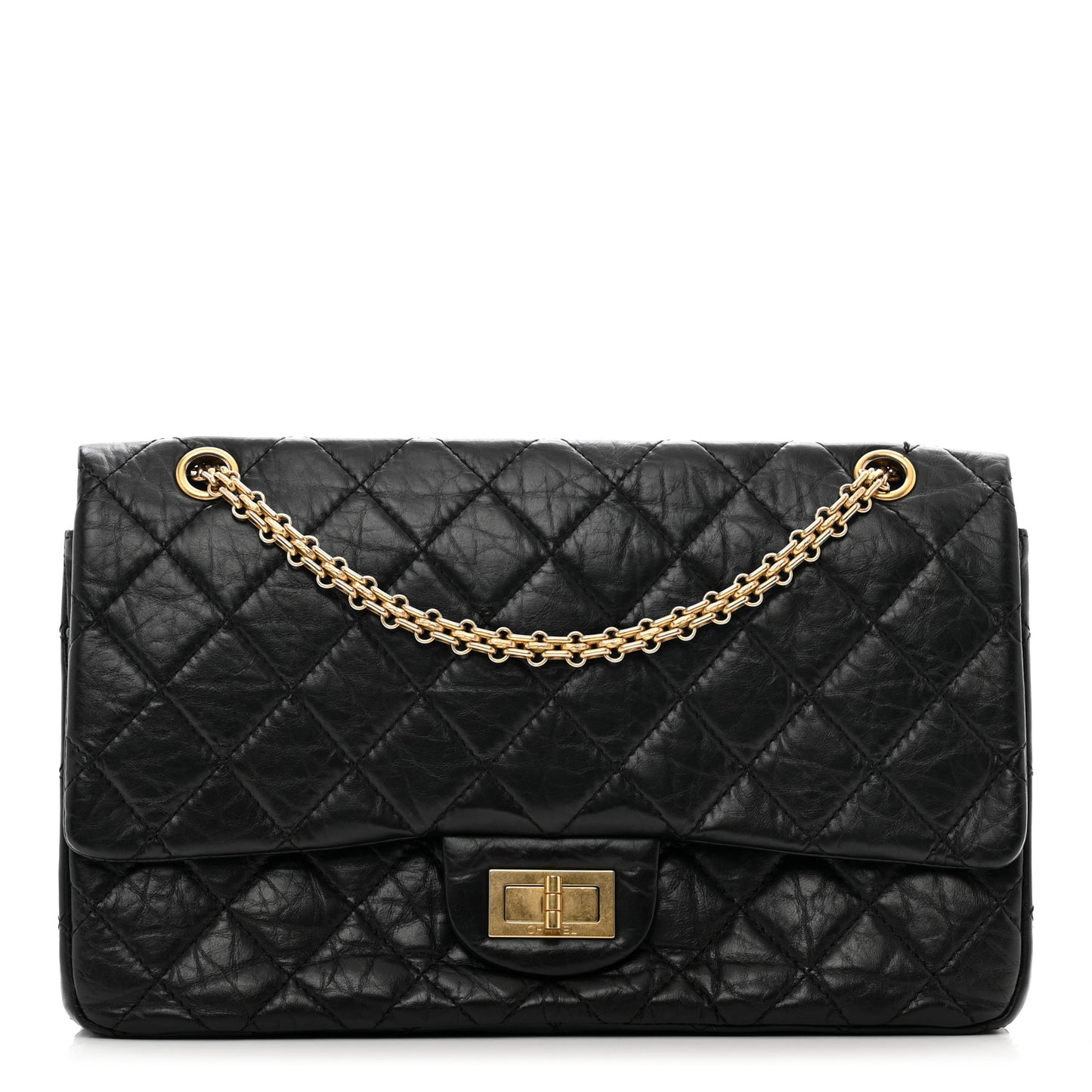 Aged Calfskin Quilted 2.55 Reissue 227 Flap Black