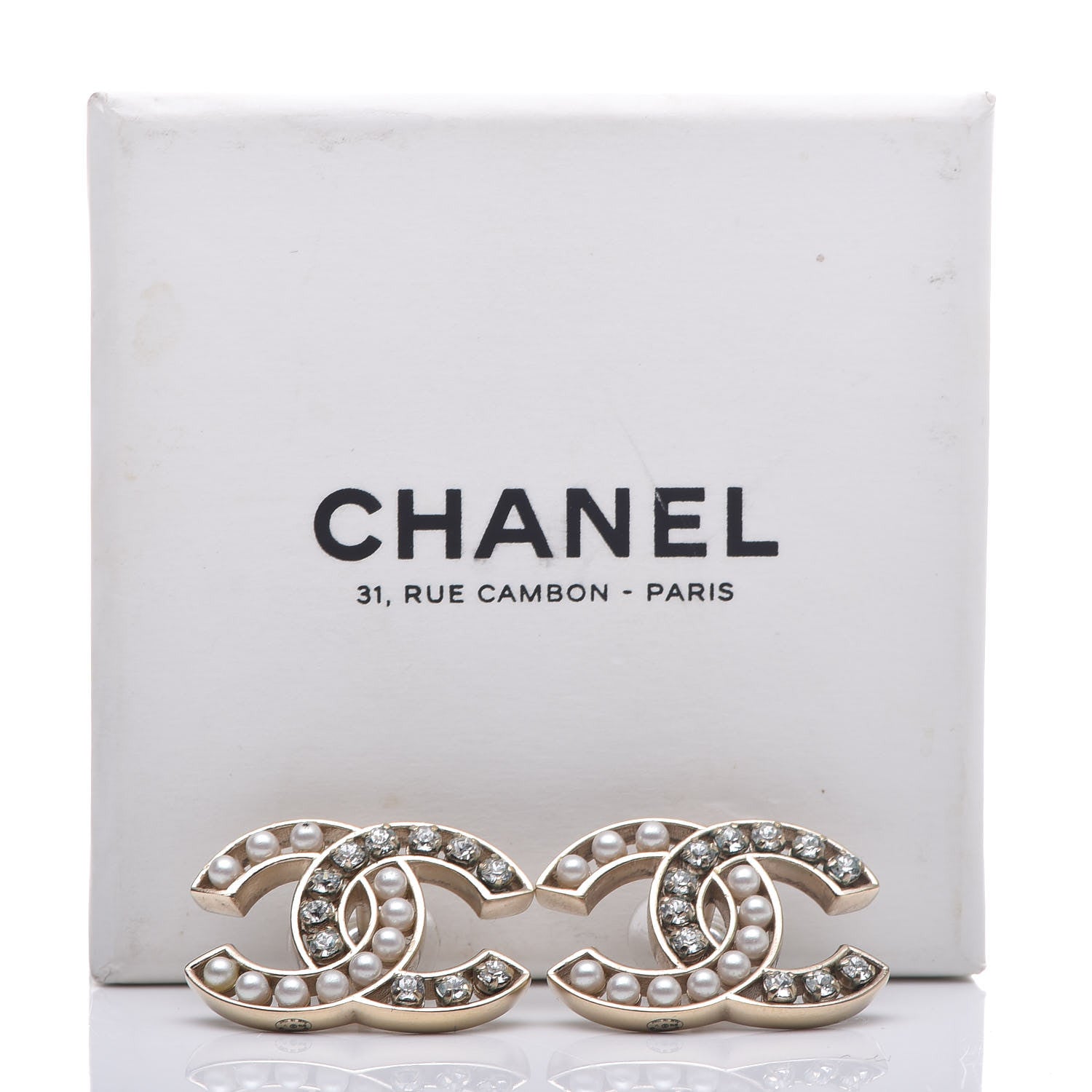 Chanel Crystal Pearl CC Earrings Light Gold 5 of 5