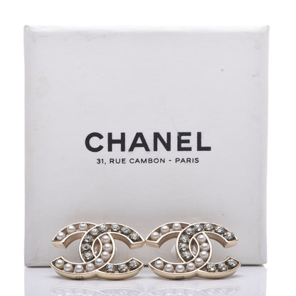 Chanel Crystal Pearl CC Earrings Light Gold 5 of 5