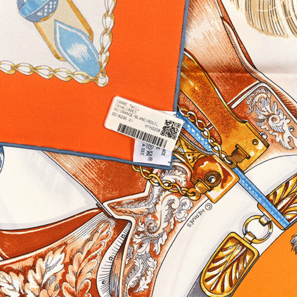 Hermes Silk Cavalcades Scarf 90 Orange White Rouille 3 of 3