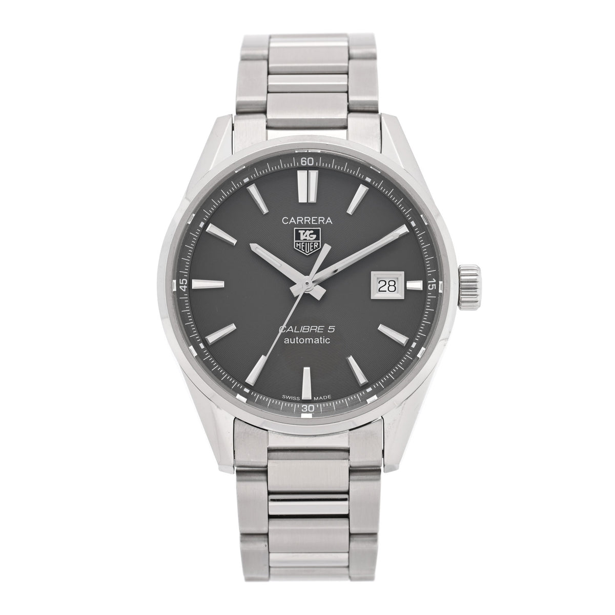 Tag Heuer Stainless Steel 39mm Carrera Calibre 5 Automatic Watch Grey WAR211C-3 1 of 5