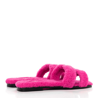 Hermes Woolskin Oran Sandals 36.5 Rose Fuchsia 3 of 4