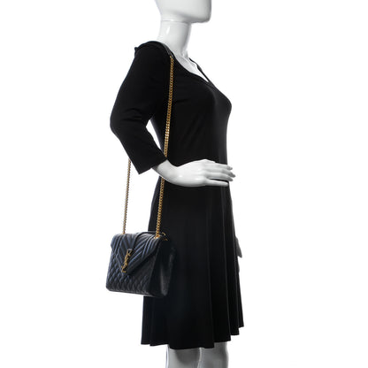 Saint Laurent Grain De Poudre Textured Mixed Matelasse Triquilt Medium Monogram Satchel Black 2 of 9