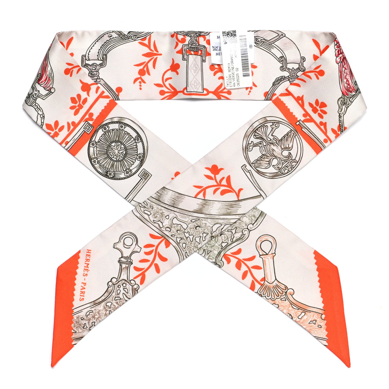 Hermes Silk Etriers Remix Twilly Verveine Orange Kaki 1 of 4