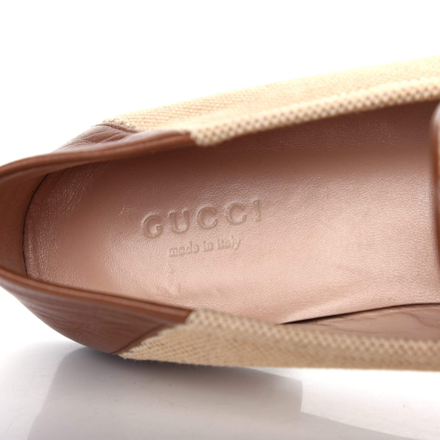 Gucci Canvas Malaga Kid Web Womens Horsebit Brixton Loafers 37.5 Sand Light Cuir 8 of 11
