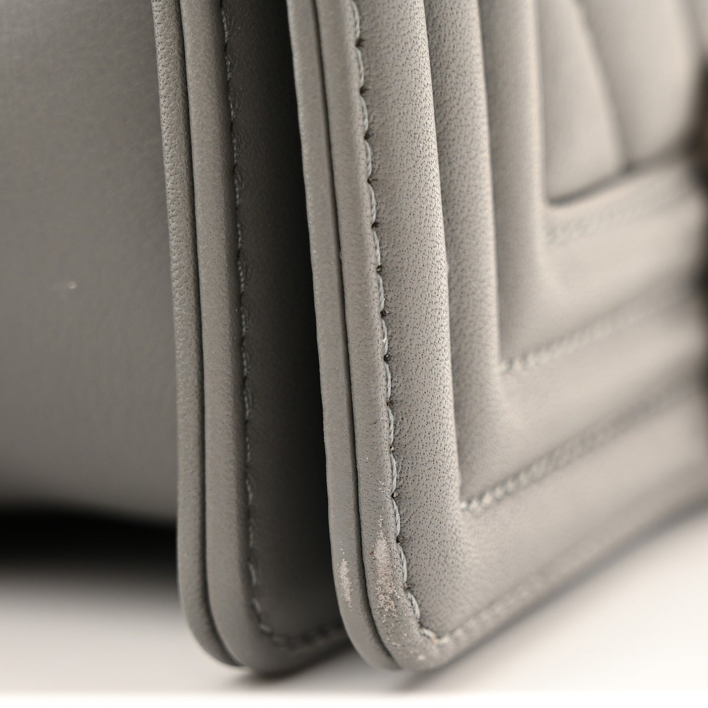 Calfskin Chevron Quilted Small Boy Flap Grey