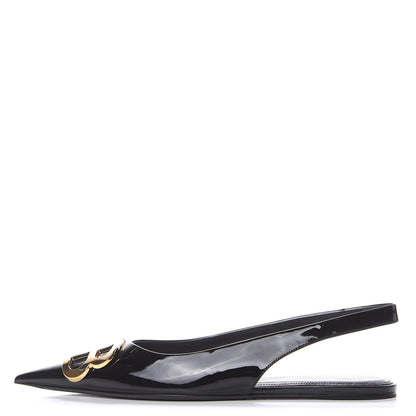 Balenciaga Patent BB Knife Pointy Toe Slingback Flats 37.5 Black 1 of 10
