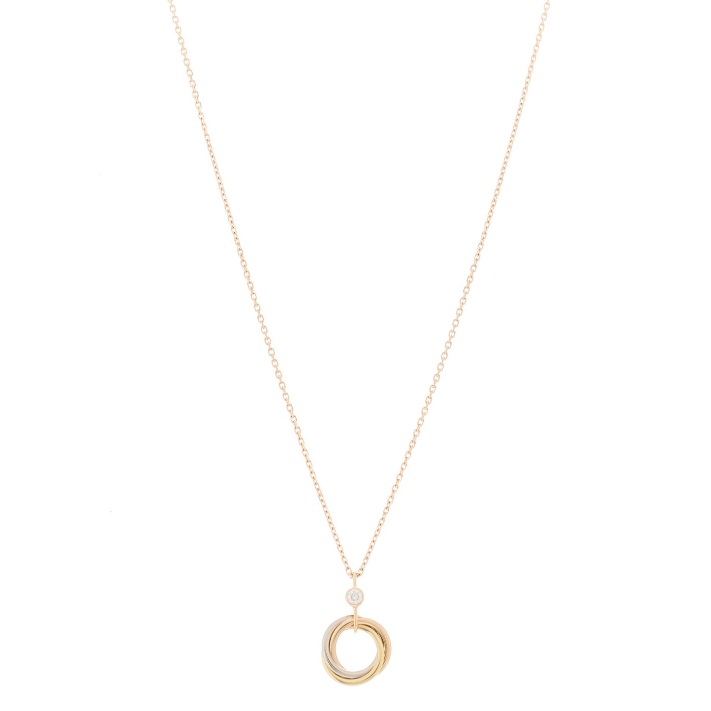18K Pink Yellow White Gold Diamond Trinity Pendant Necklace