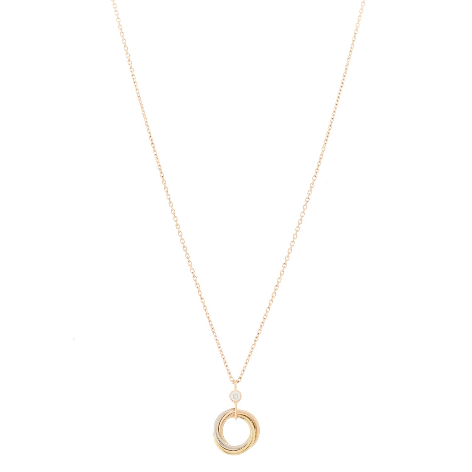Cartier 18K Pink Yellow White Gold Diamond Trinity Pendant Necklace 1 of 6