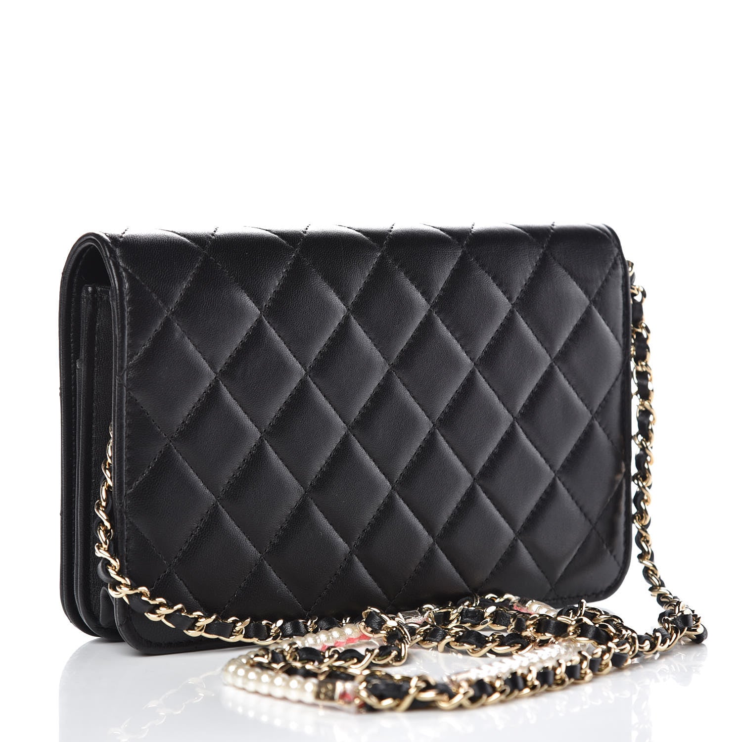 Chanel Lambskin Quilted Pearl Wallet On Chain WOC Black 4 of 13