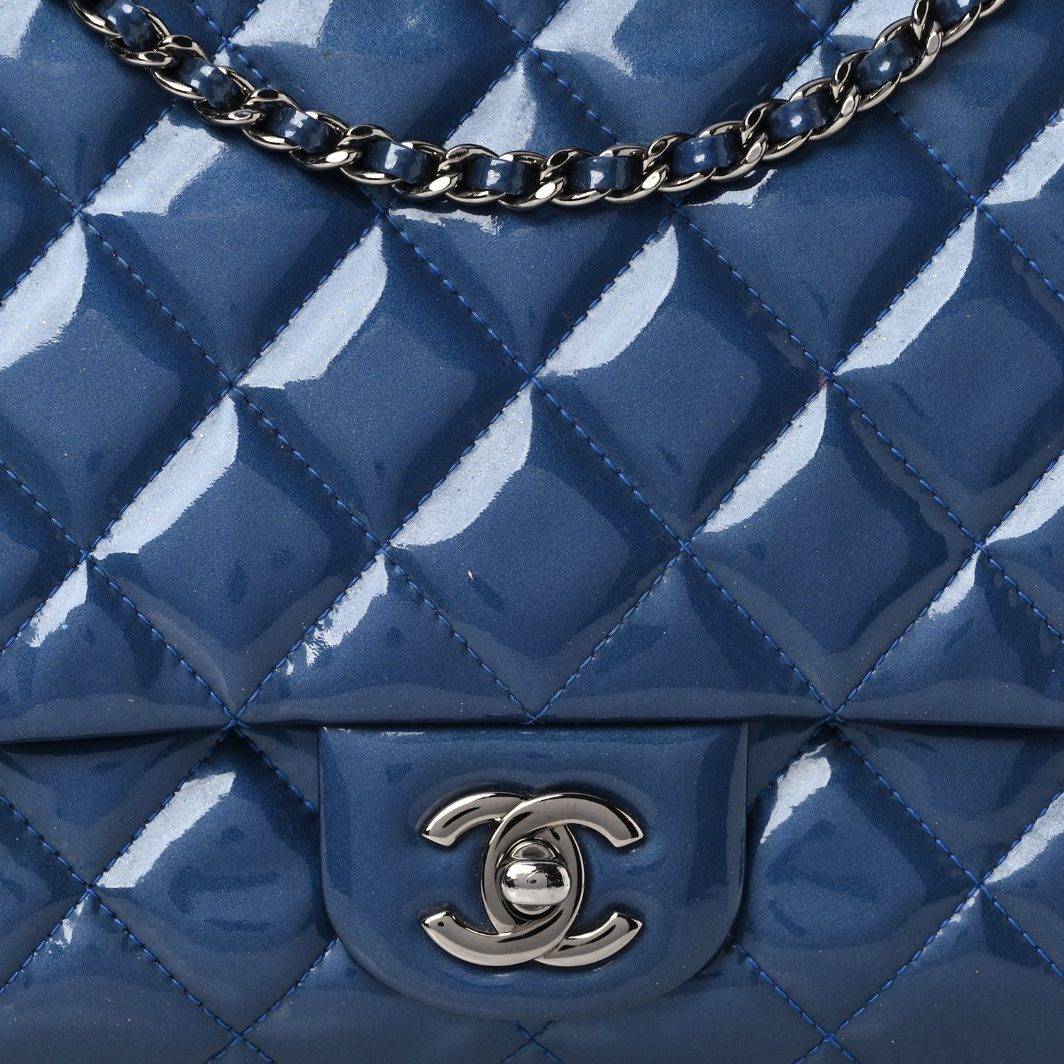 Chanel Patent Quilted Clutch with Chain Flap Blue 8 of 10