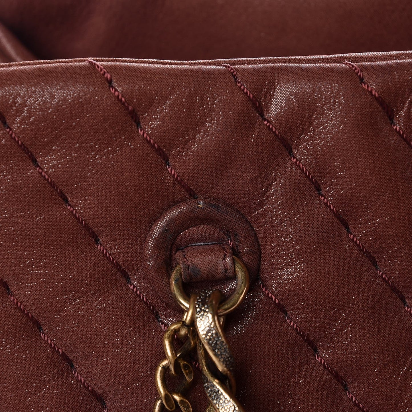 Iridescent Calfskin Chevron Quilted Surpique Tote Burgundy