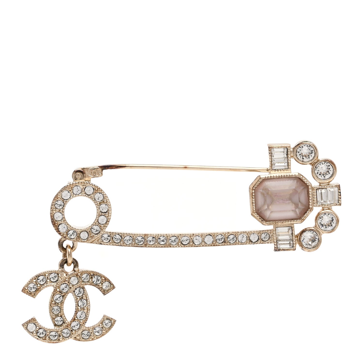 Chanel Crystal Pin Brooch Gold Pink 1 of 3
