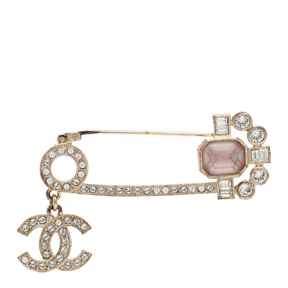 Chanel Crystal Pin Brooch Gold Pink 1 of 3