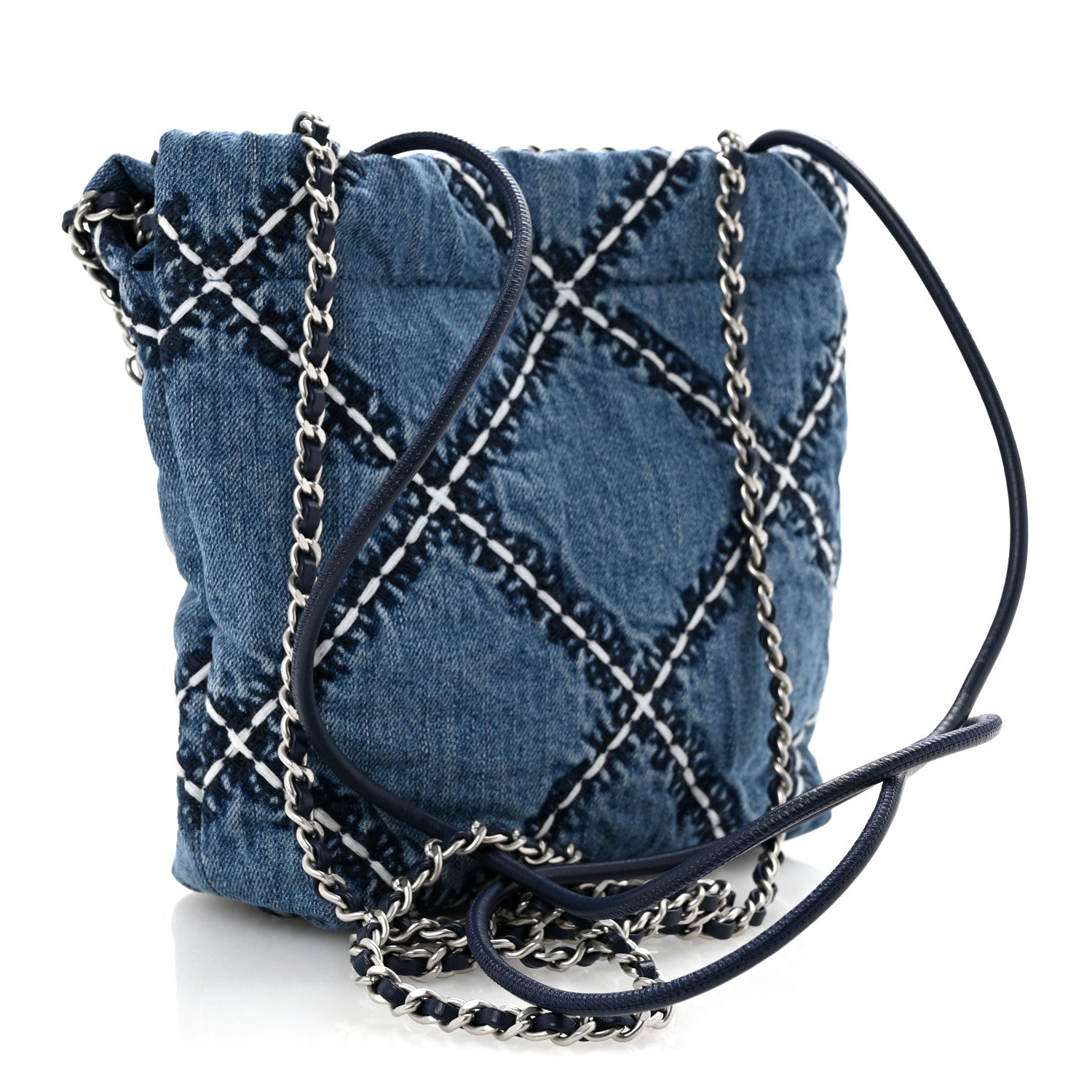 Chanel Denim Stitched Quilted Mini Chanel 22 Blue 3 of 11