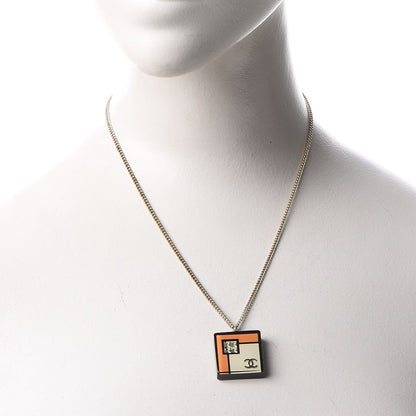 Chanel Resin Crystal Geometric Square Necklace White Black Orange 2 of 9