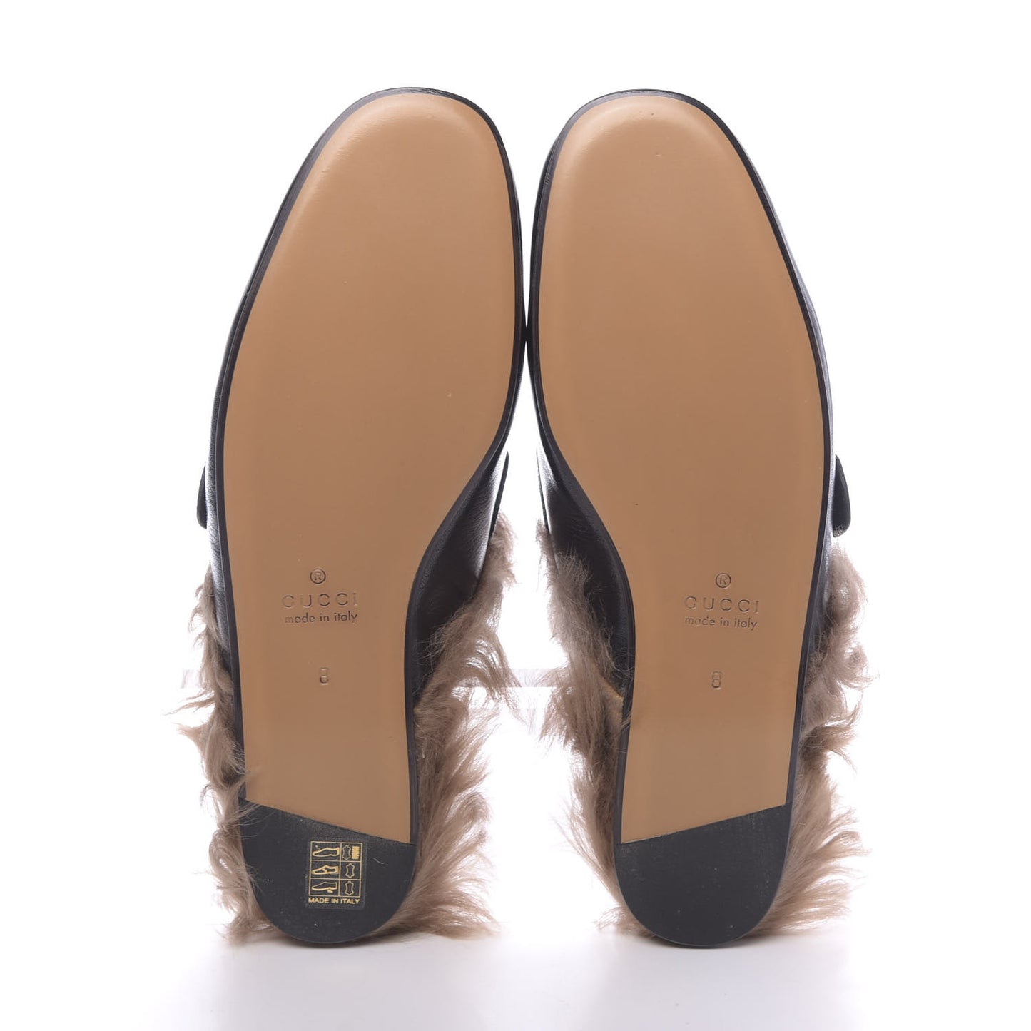 Goatskin Fur Web GG Tiger Embroidered Mens Princetown Slippers 8 Black