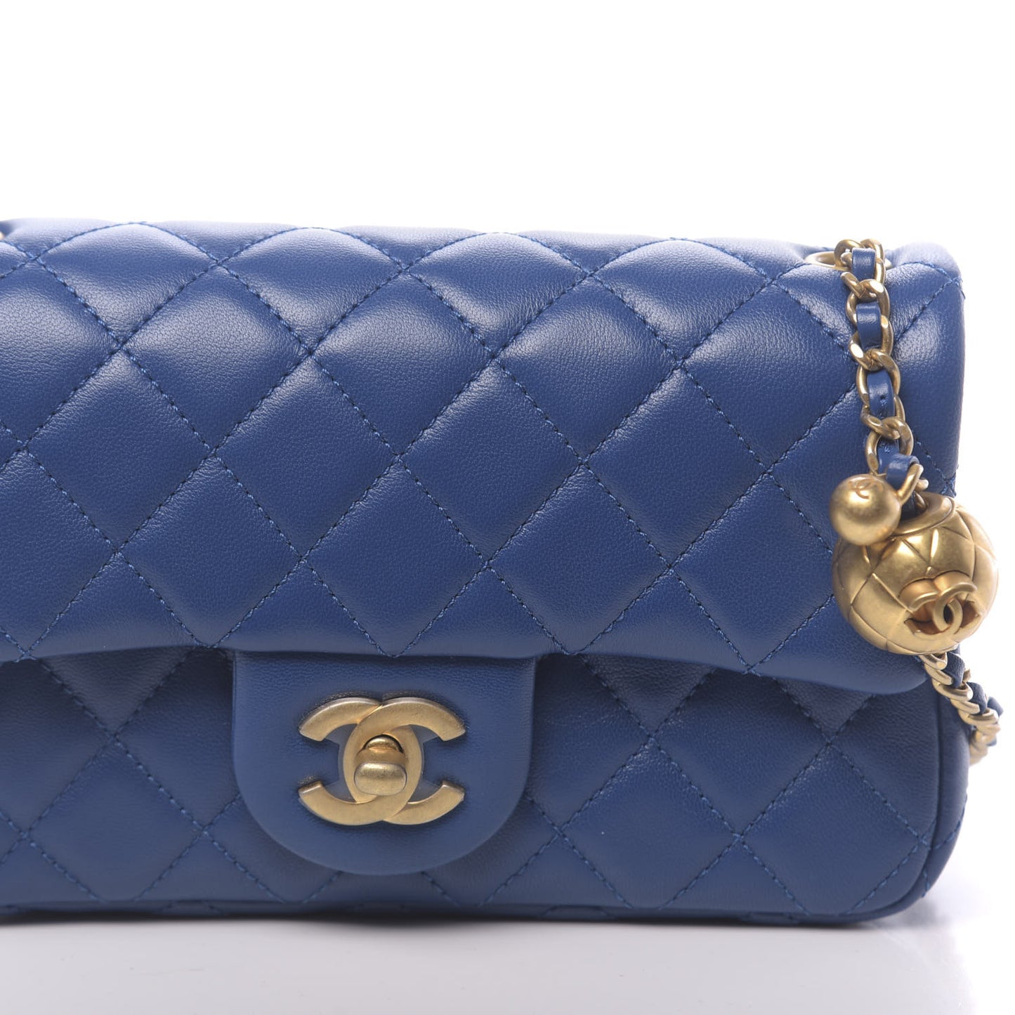 Lambskin Quilted Mini Rectangular Pearl Crush Flap Blue