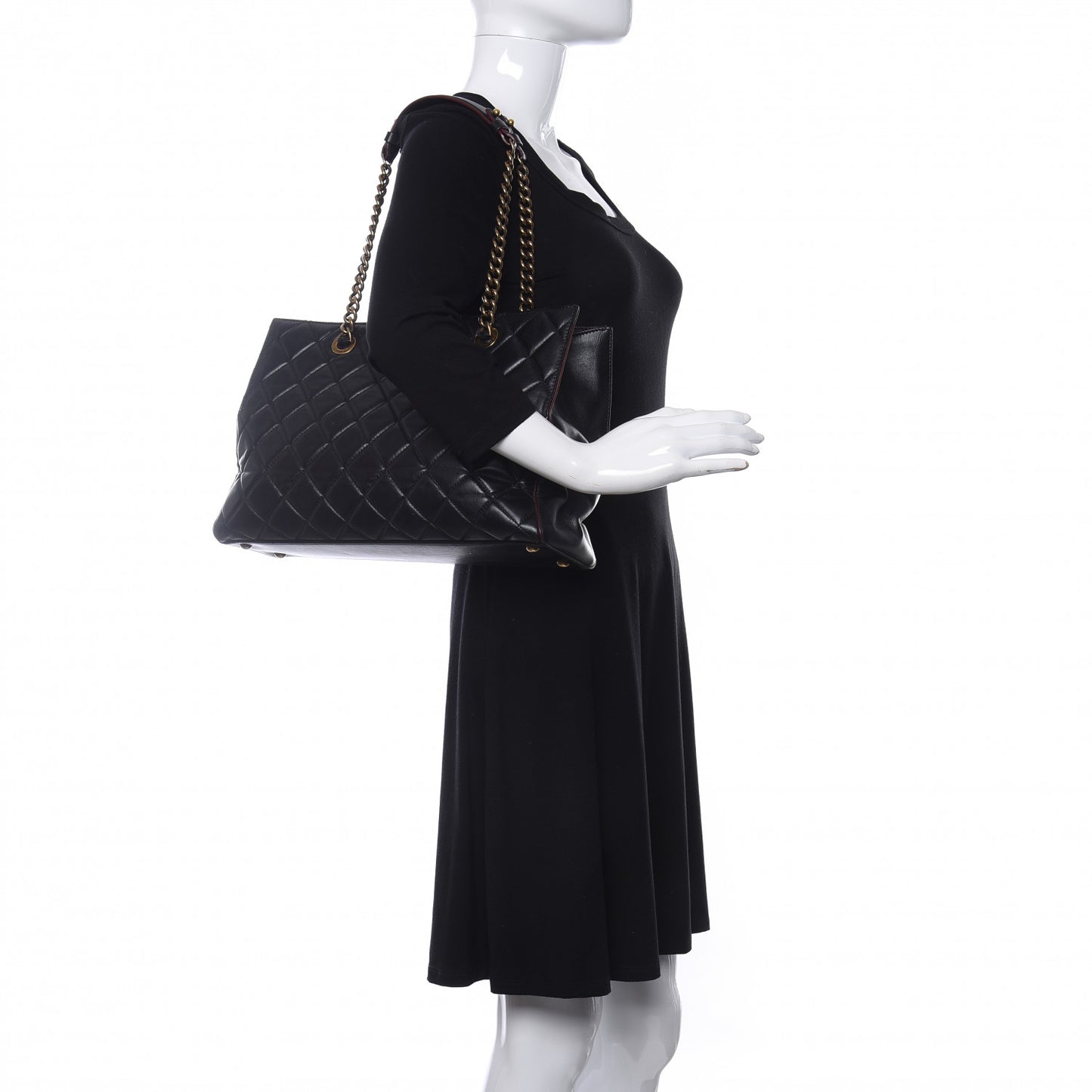 Calfskin Quilted Large Shopping Tote Black