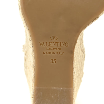 Valentino Garavani Grained Calfskin Rockstud Ankle Strap Espadrille 15/105mm Wedge Sandals 35 Poudre Natural 9 of 17