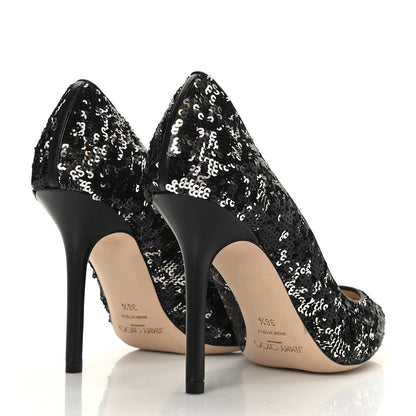 Jimmy Choo Double Face Sequins Abel 100 Pumps 36.5 Black Silver 4 of 7