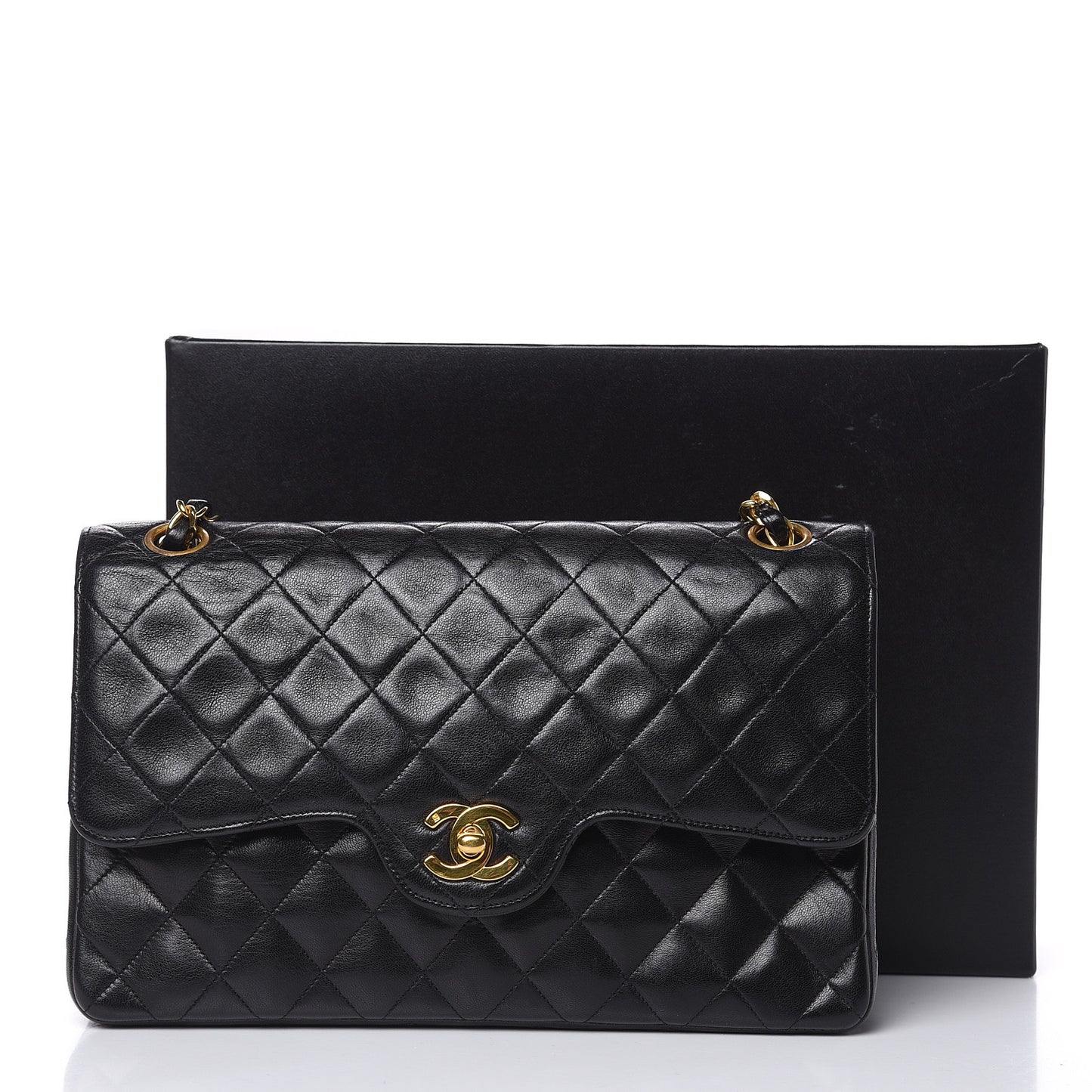 Lambskin Quilted Medium Double Flap Black