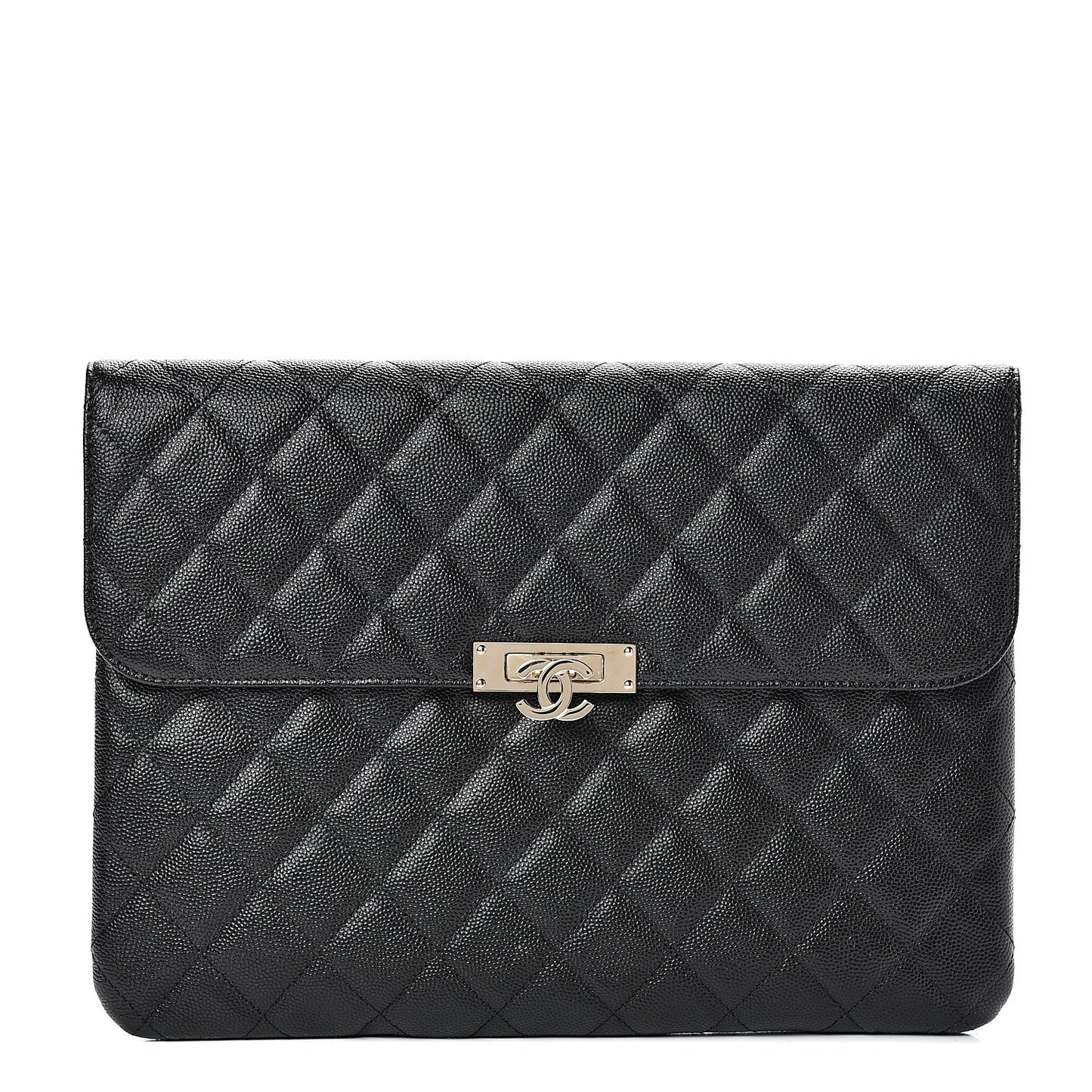 Caviar Quilted Medium Golden Class Pouch Black