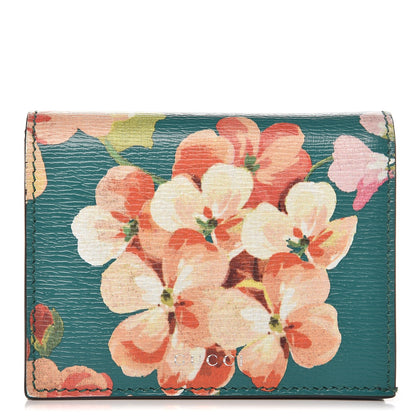 Gucci Shangai Calfskin Blooms Print Card Case Wallet Clear Bright Emerald Multicolor 1 of 8