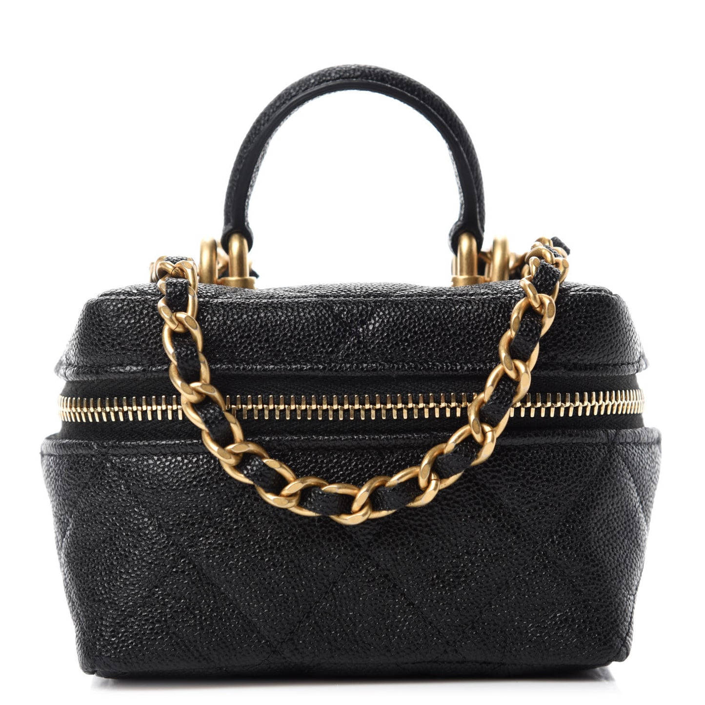 Caviar Quilted Mini Top Handle Vanity With Chain Black