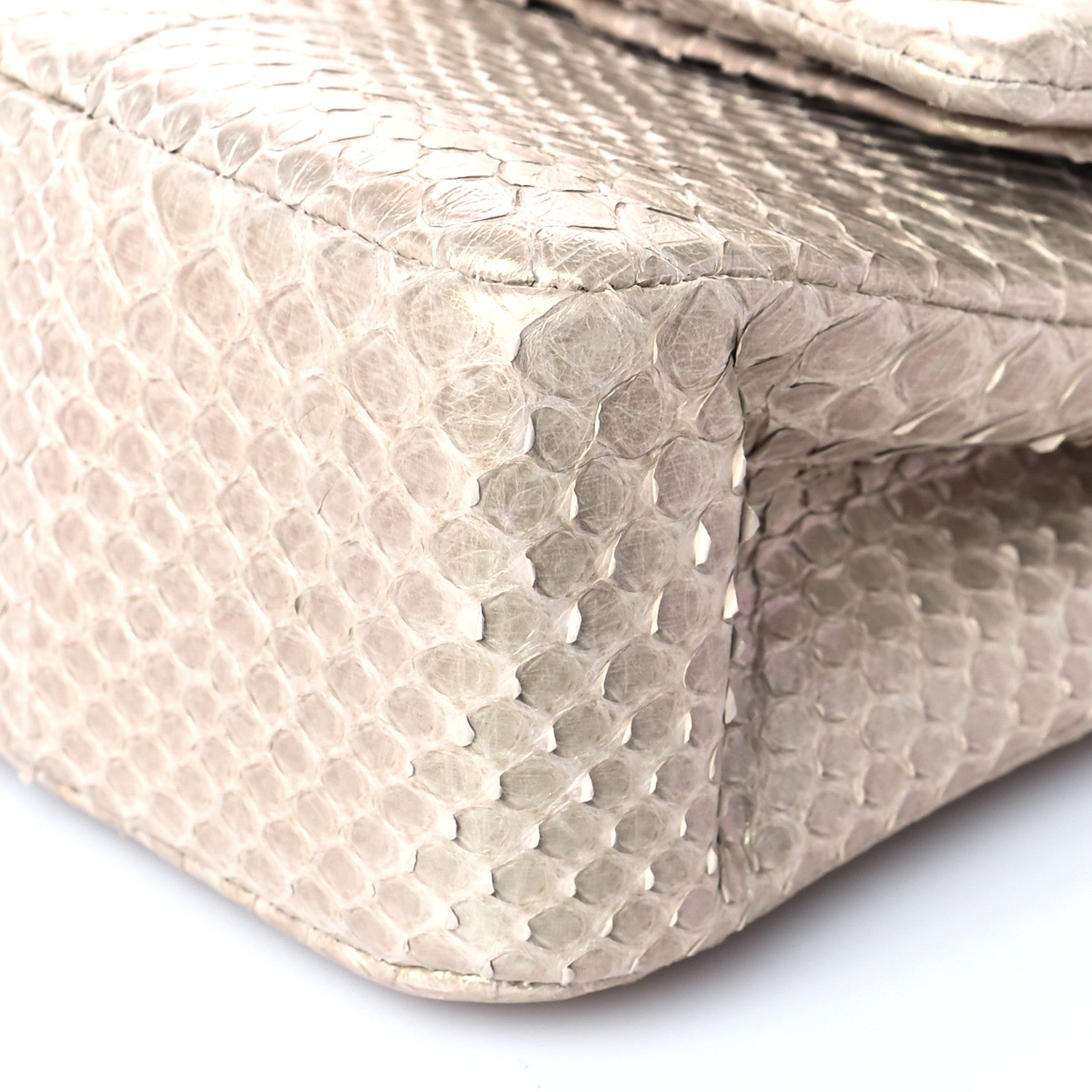 Chanel Metallic Snakeskin Medium Double Flap Light Beige 6 of 11