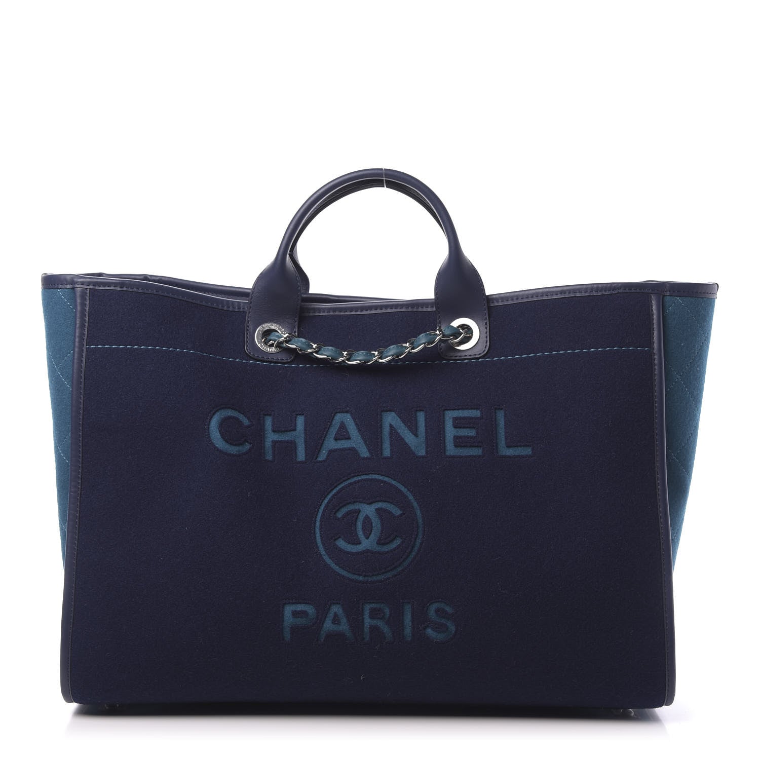 Chanel Wool Felt Calfskin Large Deauville Tote Dark Blue 1 of 11