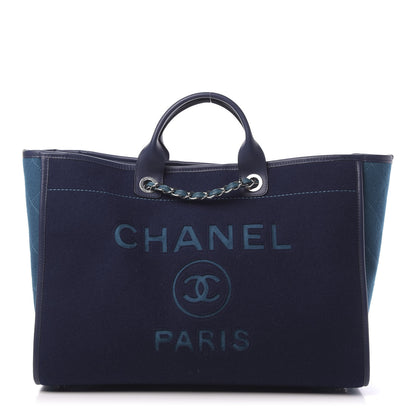 Chanel Wool Felt Calfskin Large Deauville Tote Dark Blue 1 of 11