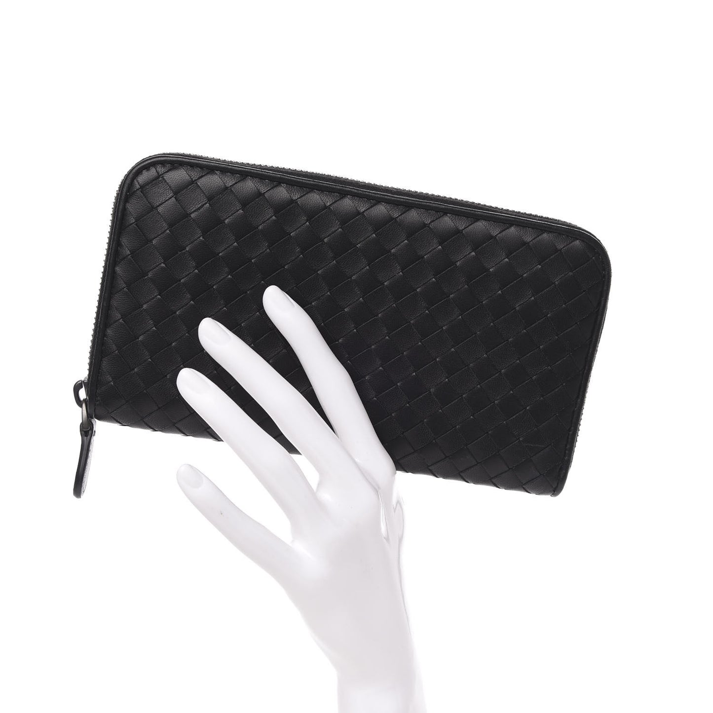 Nappa Intrecciato Zip Around Wallet Black
