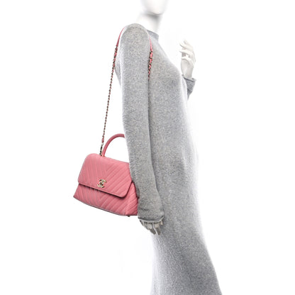 Chanel Caviar Chevron Quilted Small Coco Handle Flap Pink 2 of 10