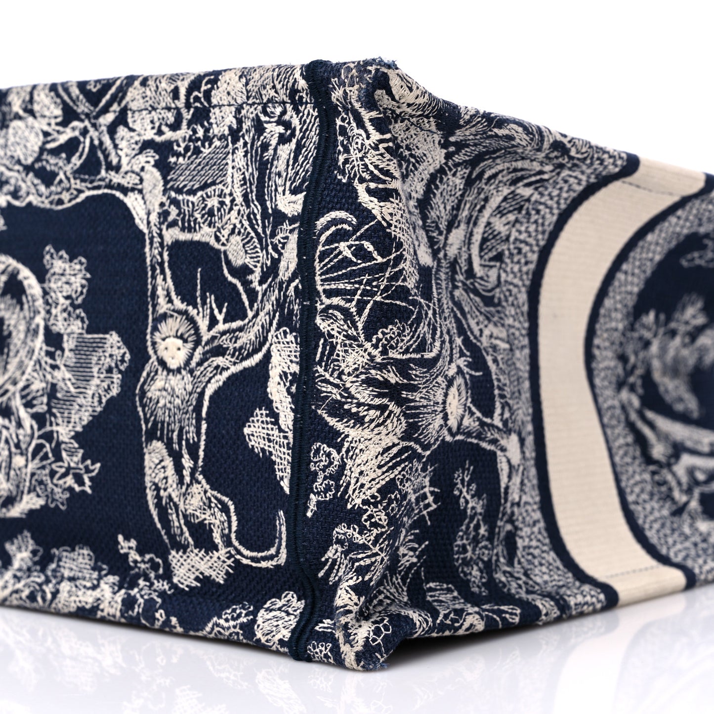 Canvas Embroidered Medium Toile De Jouy Reverse Book Tote Blue