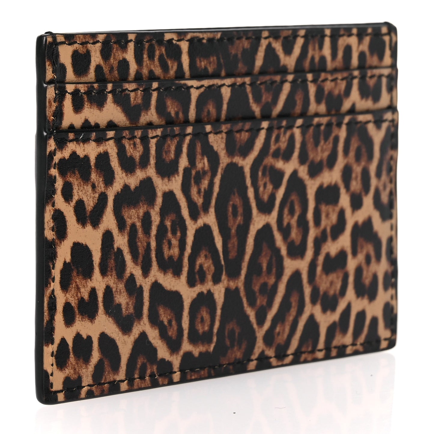 Calfskin Leopard Printed Cassandra Credit Card Case Toffee