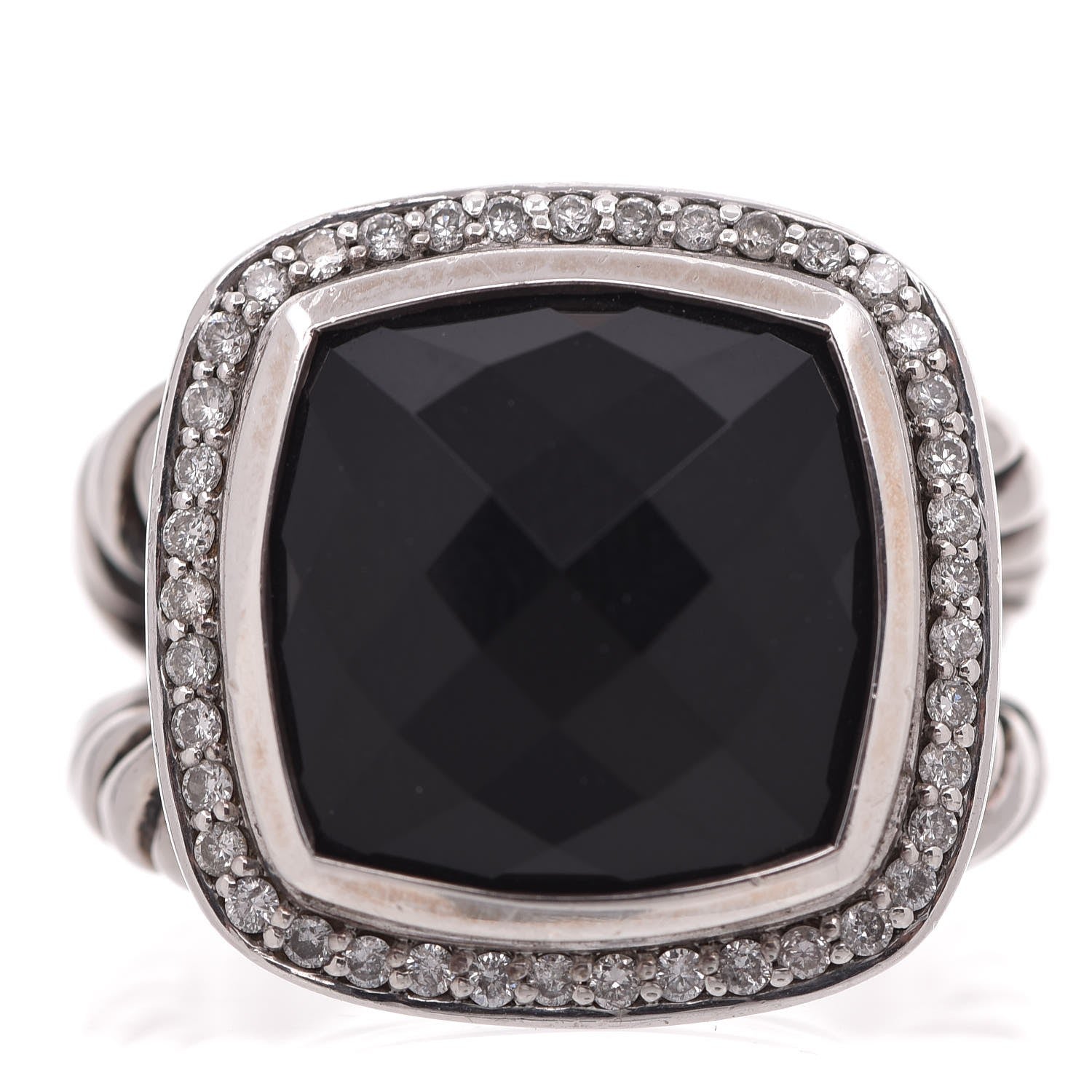 David Yurman Sterling Silver Diamond Black Onyx 14mm Albion Ring 54.5 7 1 of 5