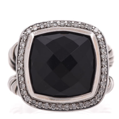 David Yurman Sterling Silver Diamond Black Onyx 14mm Albion Ring 54.5 7 1 of 5