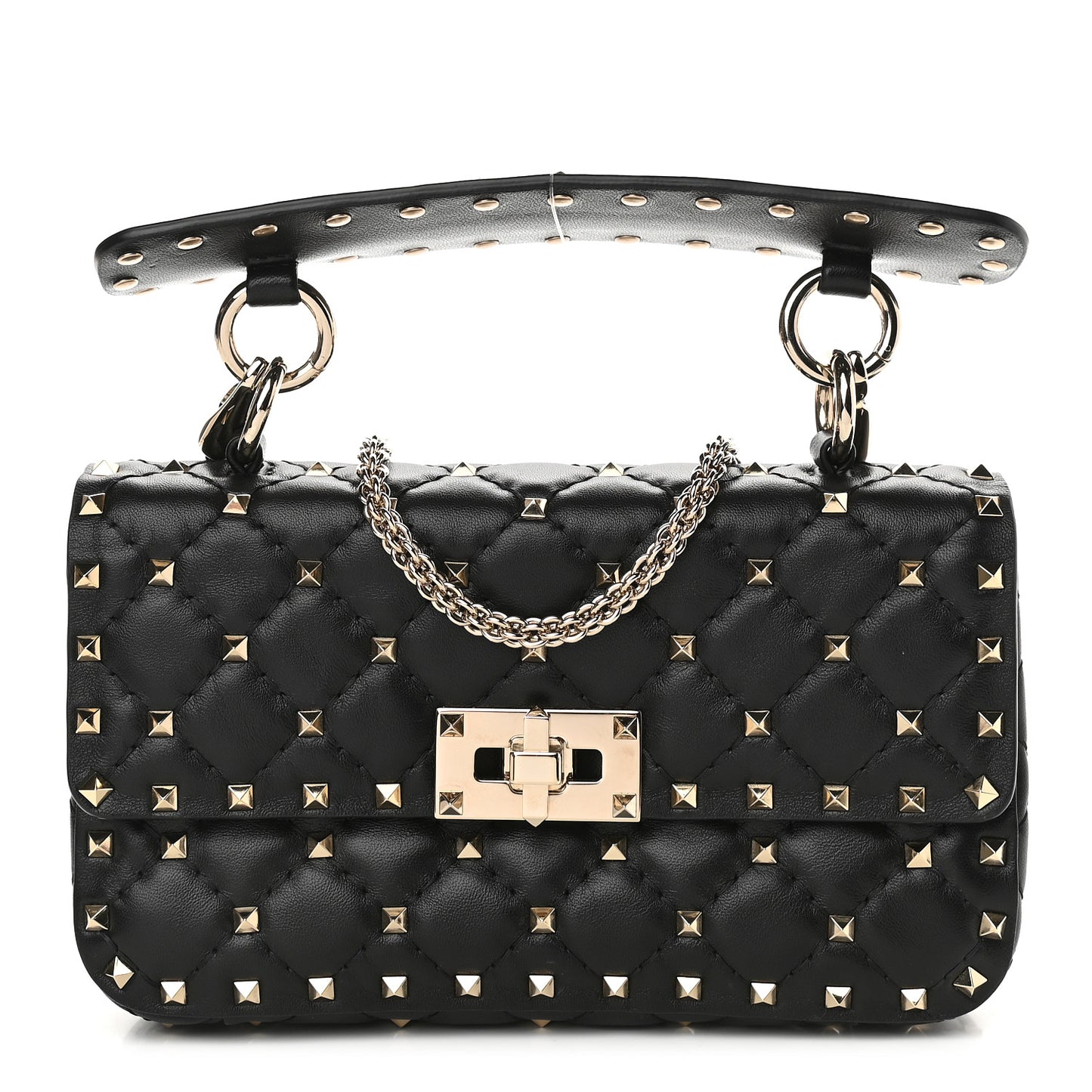 Lambskin Small Rockstud Spike Shoulder Bag Black