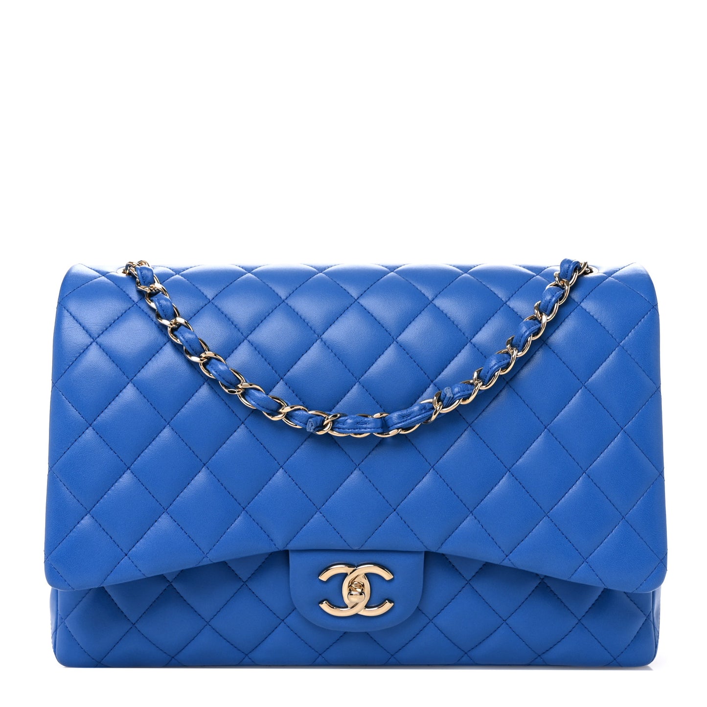 Lambskin Quilted Maxi Double Flap Blue