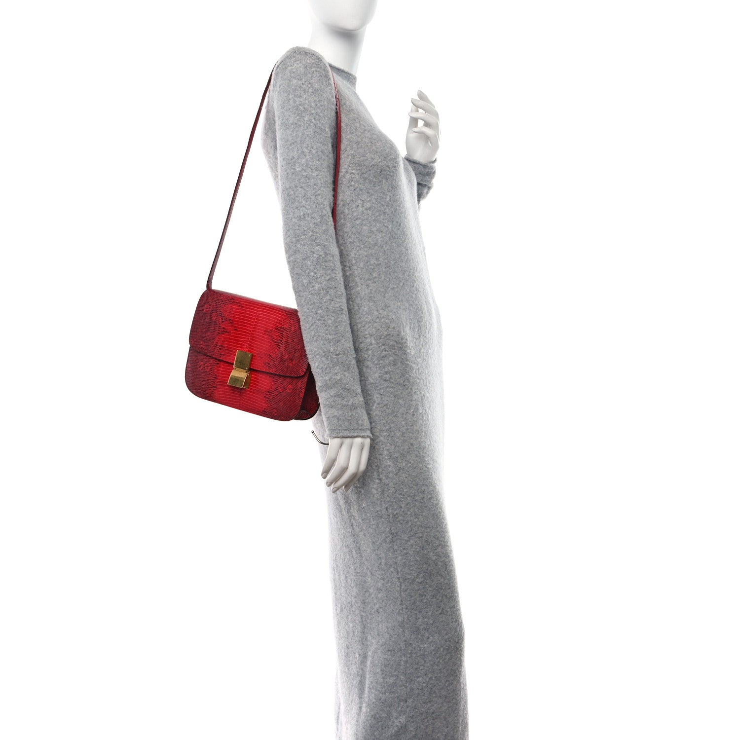 Celine Lizard Medium Classic Box Flap Bag Ruby 2 of 9