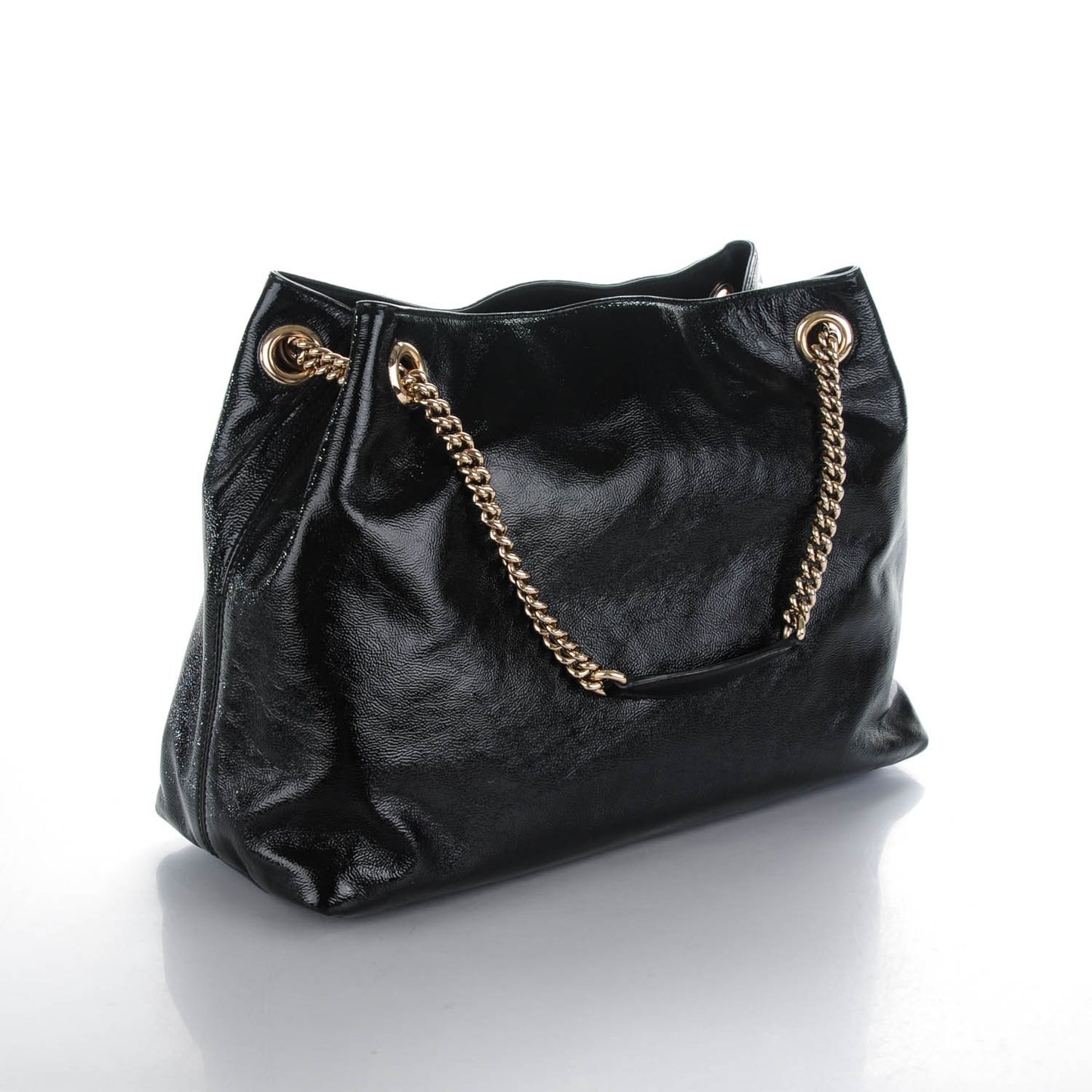 Patent Medium Soho Chain Shoulder Bag Black