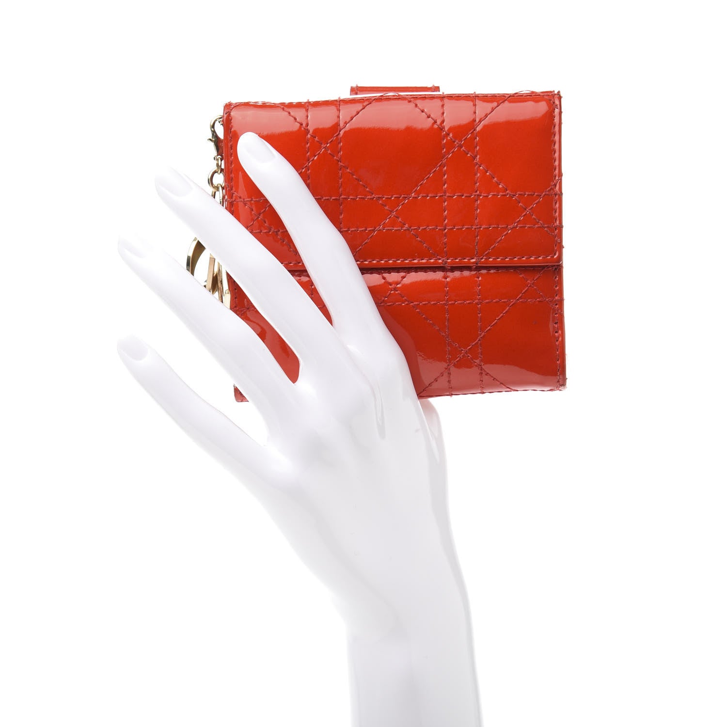 Christian Dior Patent Cannage Lady Dior Compact Wallet Red 2 of 12
