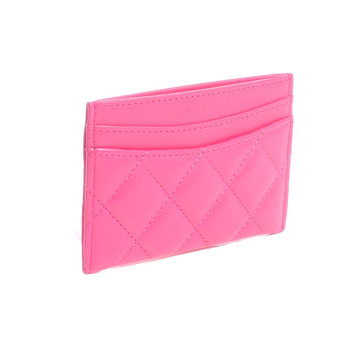 Lambskin Quilted Card Holder Fuchsia