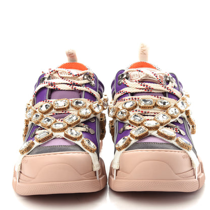 Gucci X SEGA Nylon Calfskin Suede Removable Crystals Womens Flashtrek Sneakers 40 New Lavender Loess Shine Purple 5 of 11
