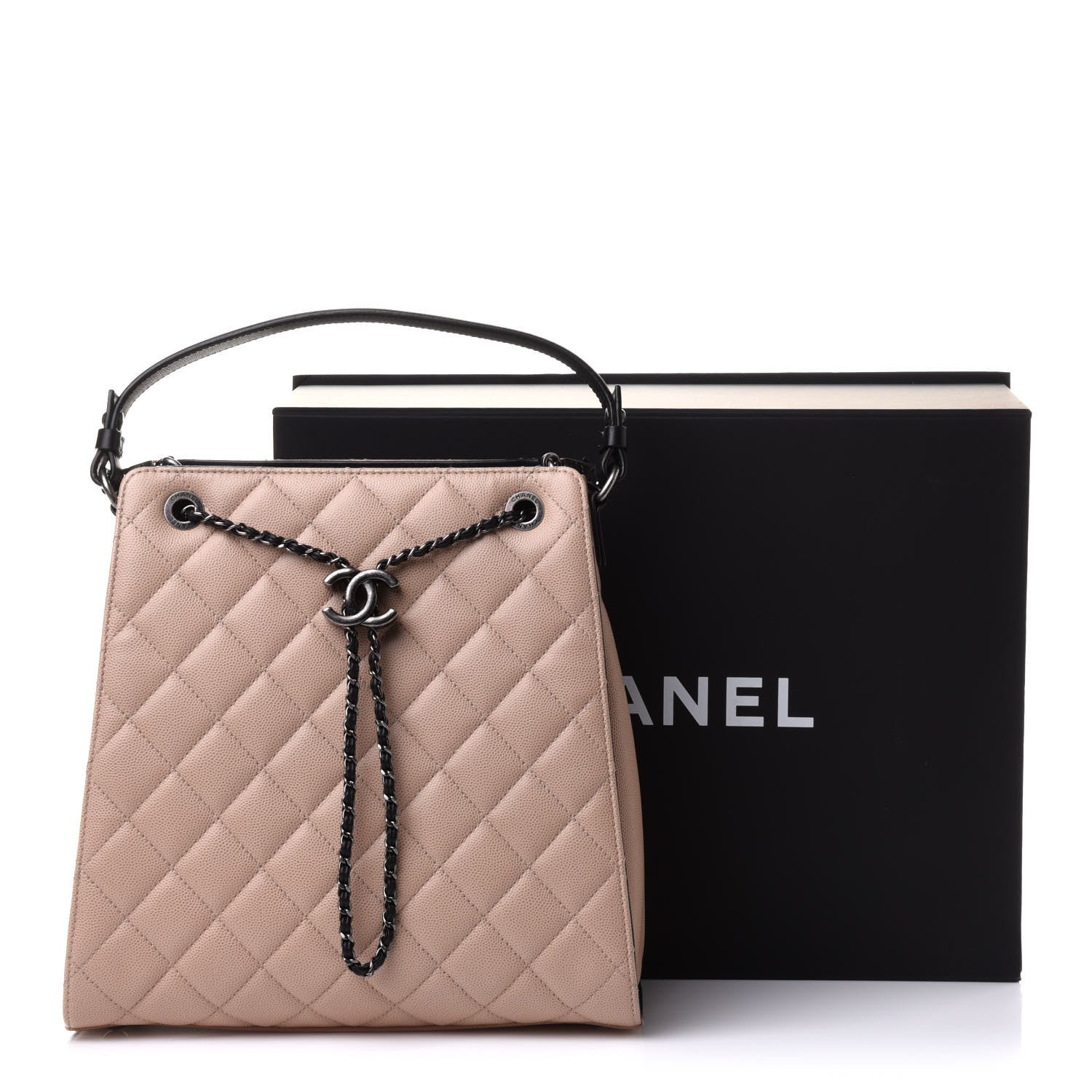 Chanel Caviar Quilted Medium CC Bucket Bag Beige 10 of 10