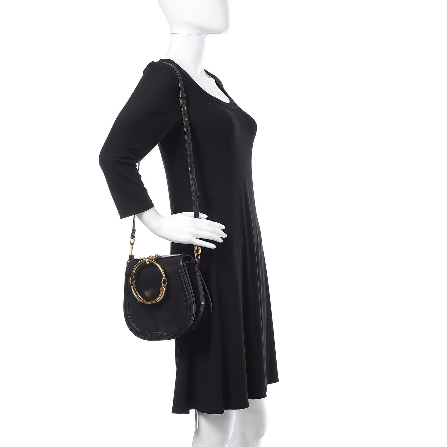 Calfskin Suede Medium Nile Bracelet Bag Black