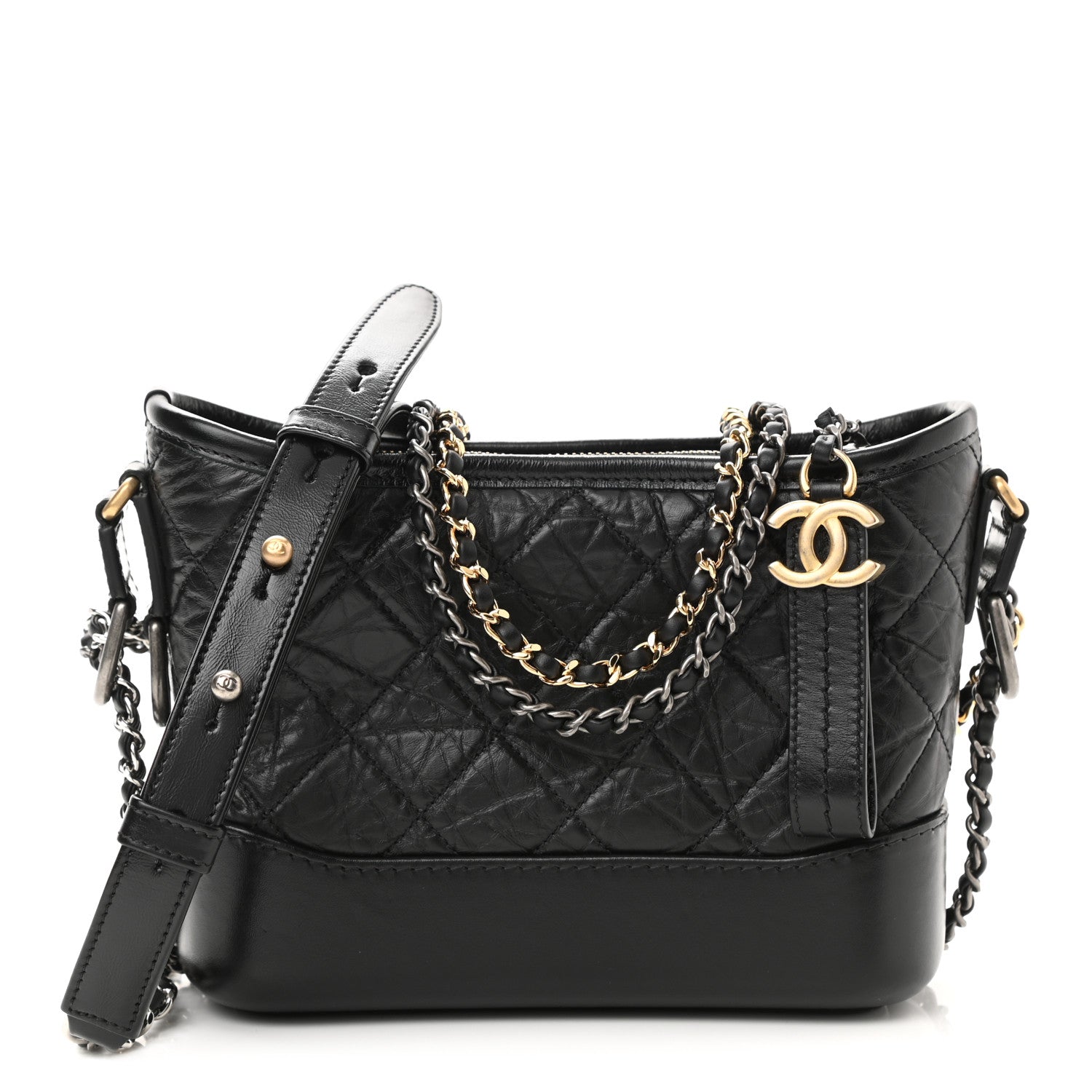 Chanel Aged Calfskin Quilted Small Gabrielle Hobo Black 1 of 11