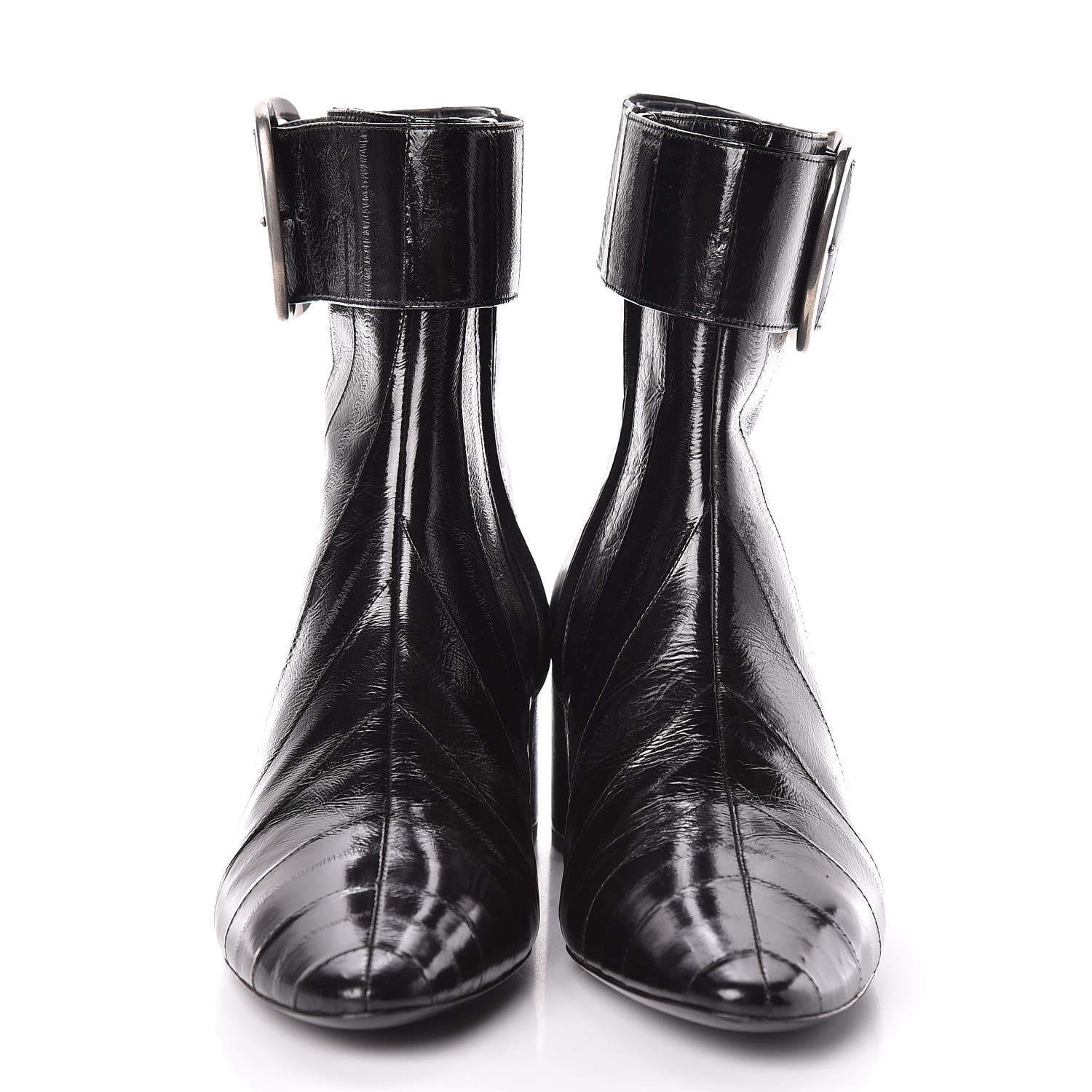 Saint Laurent Shiny Eel Joplin Buckle Booties 38.5 Black 2 of 8